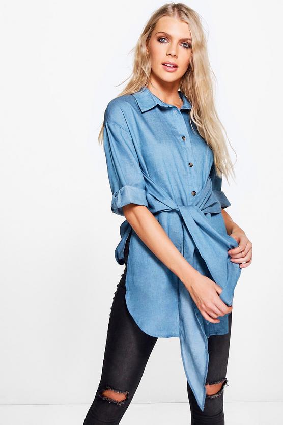 Rosie Tie Waist Chambray Denim Shirt